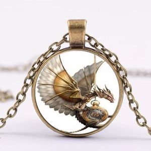 Steampunk Dragon Cabochon Necklace
